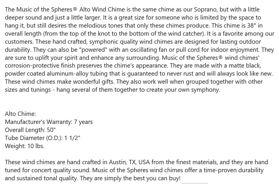 Music of the Spheres ALTO Chime - Ships in about 15 days