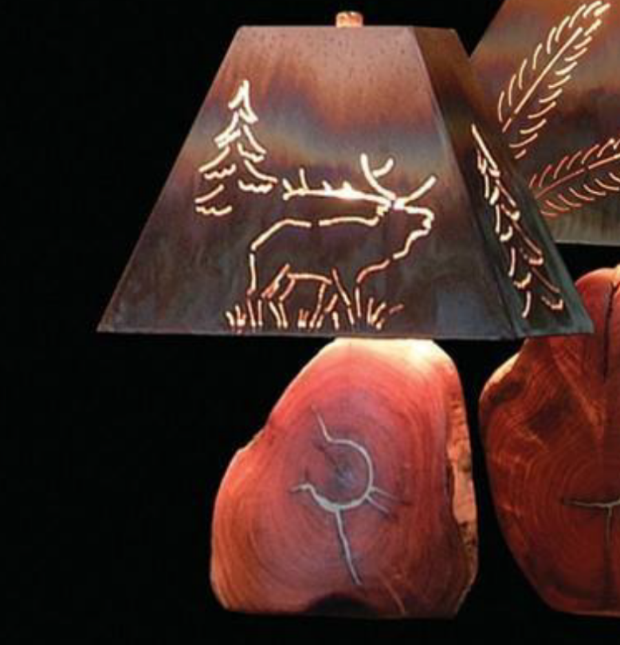 Mesquite Lamp with Turquoise Inlay and Copper Shade