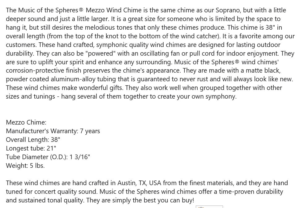 Music of the Spheres MEZZO Chime - Ships in about 15 days